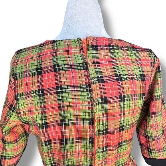 Retrolicious Orange Green Plaid Fit & Flare Dress With Pockets Size Small Retro - Picture 8 of 11